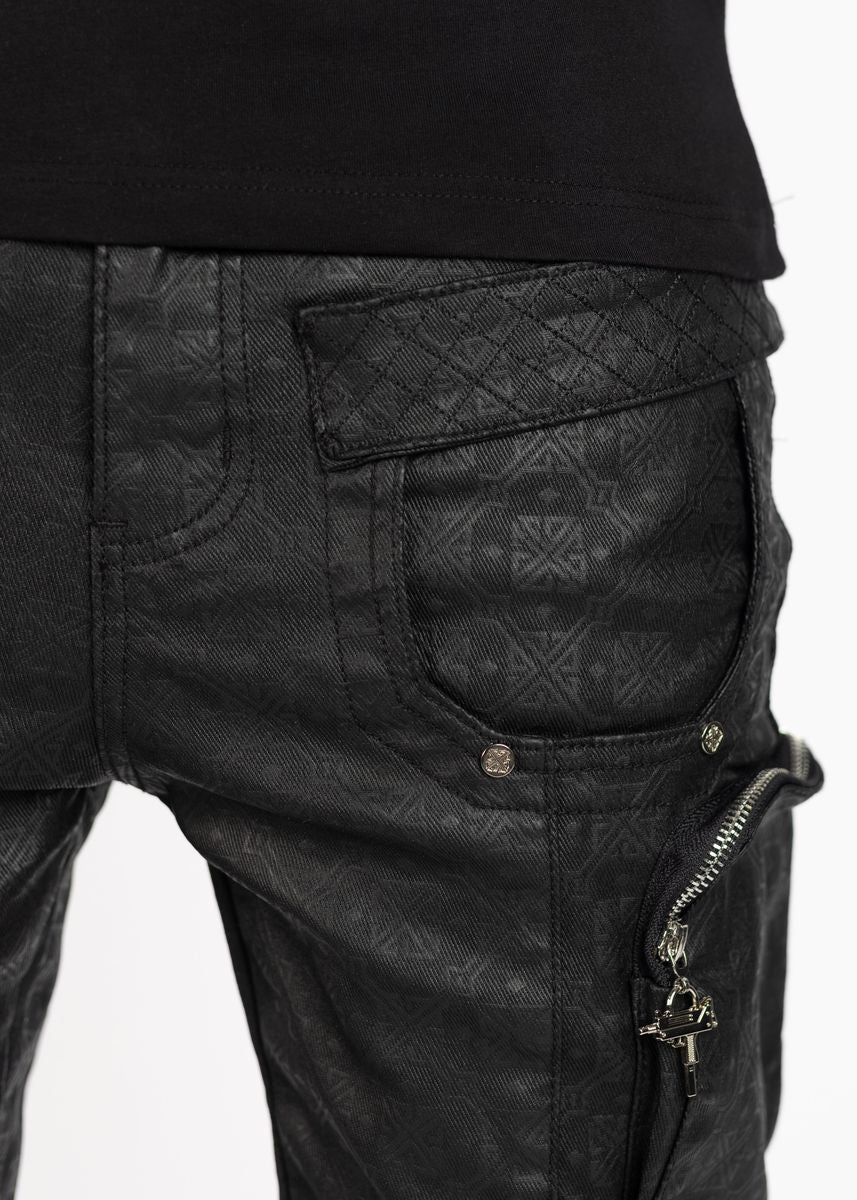 GUAPI: Black Monogram Embellished Denim