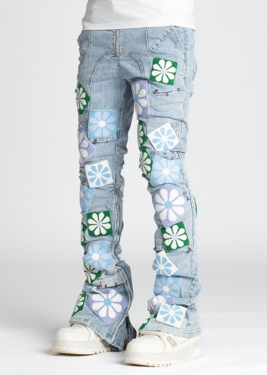 GUAPI Auqa Blue Flowers Denim