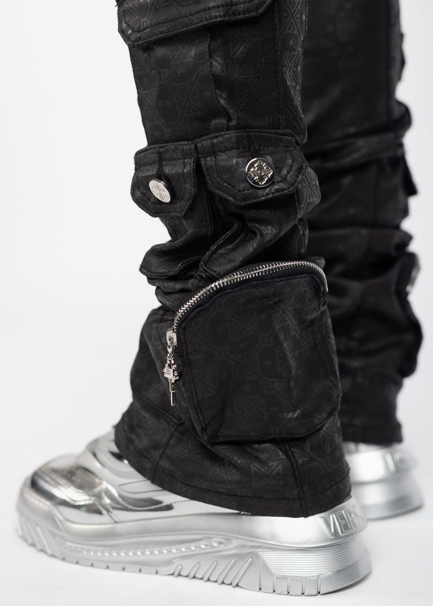 GUAPI: Black Monogram Embellished Denim