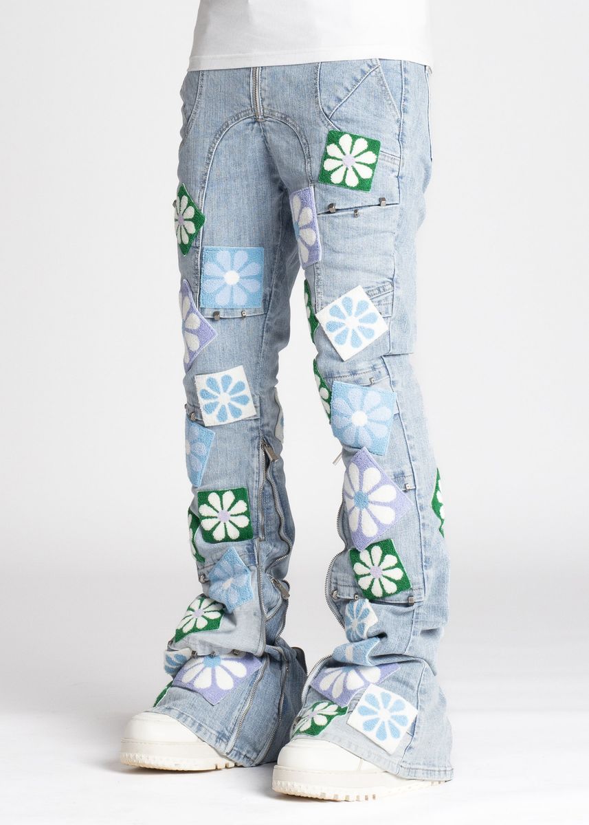 GUAPI Auqa Blue Flowers Denim