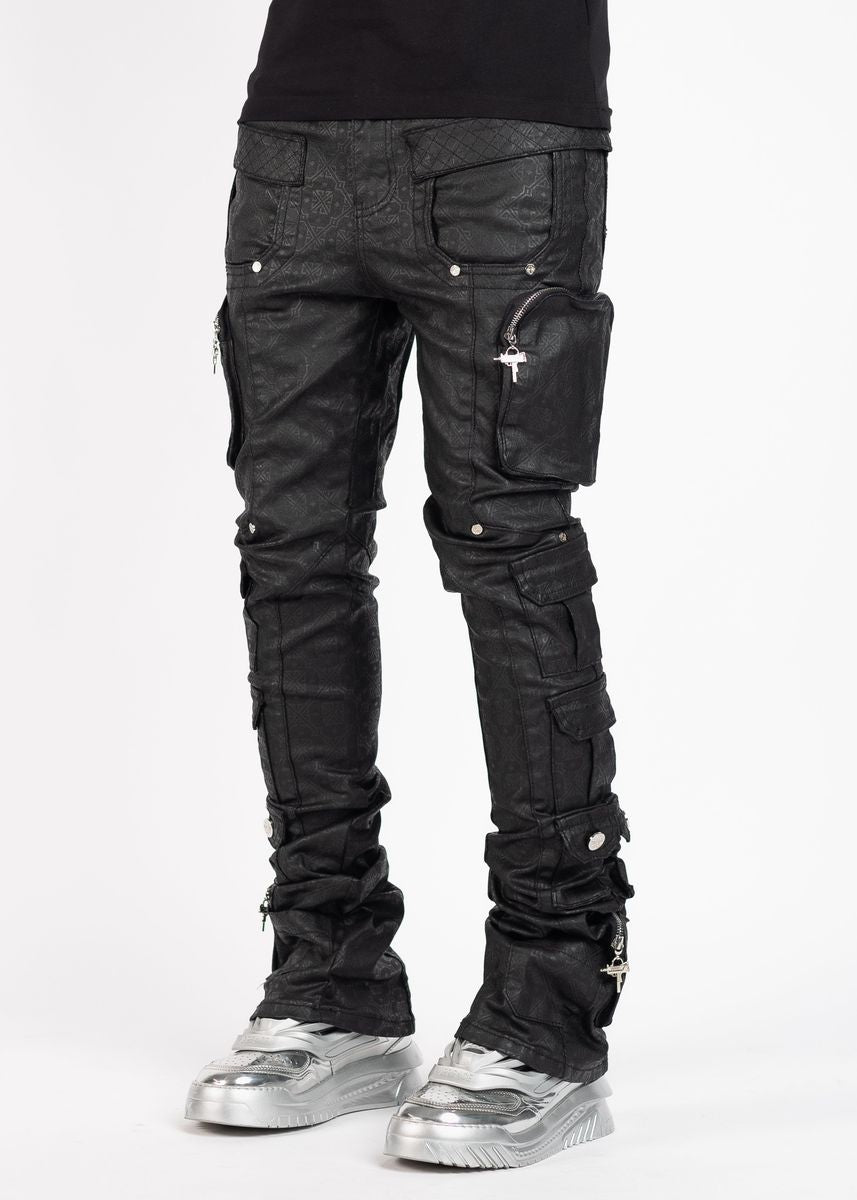 GUAPI: Black Monogram Embellished Denim
