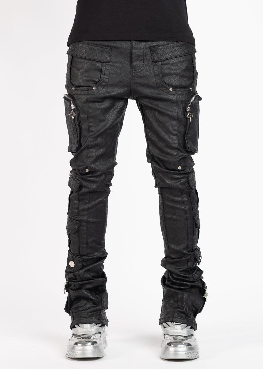 GUAPI: Black Monogram Embellished Denim