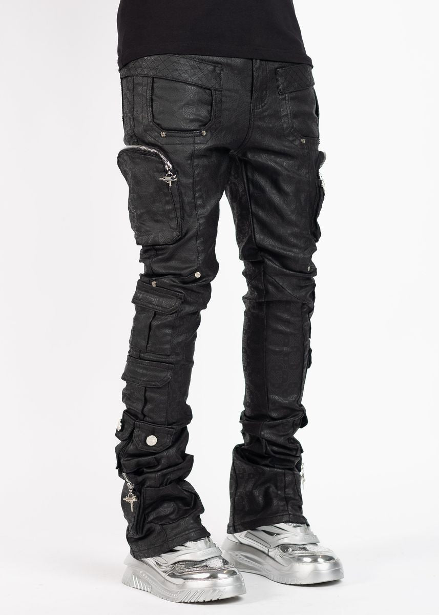 GUAPI: Black Monogram Embellished Denim