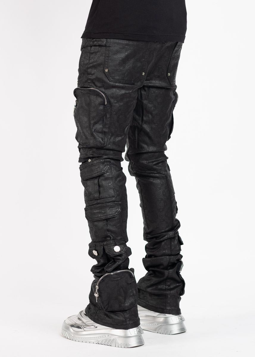 GUAPI: Black Monogram Embellished Denim
