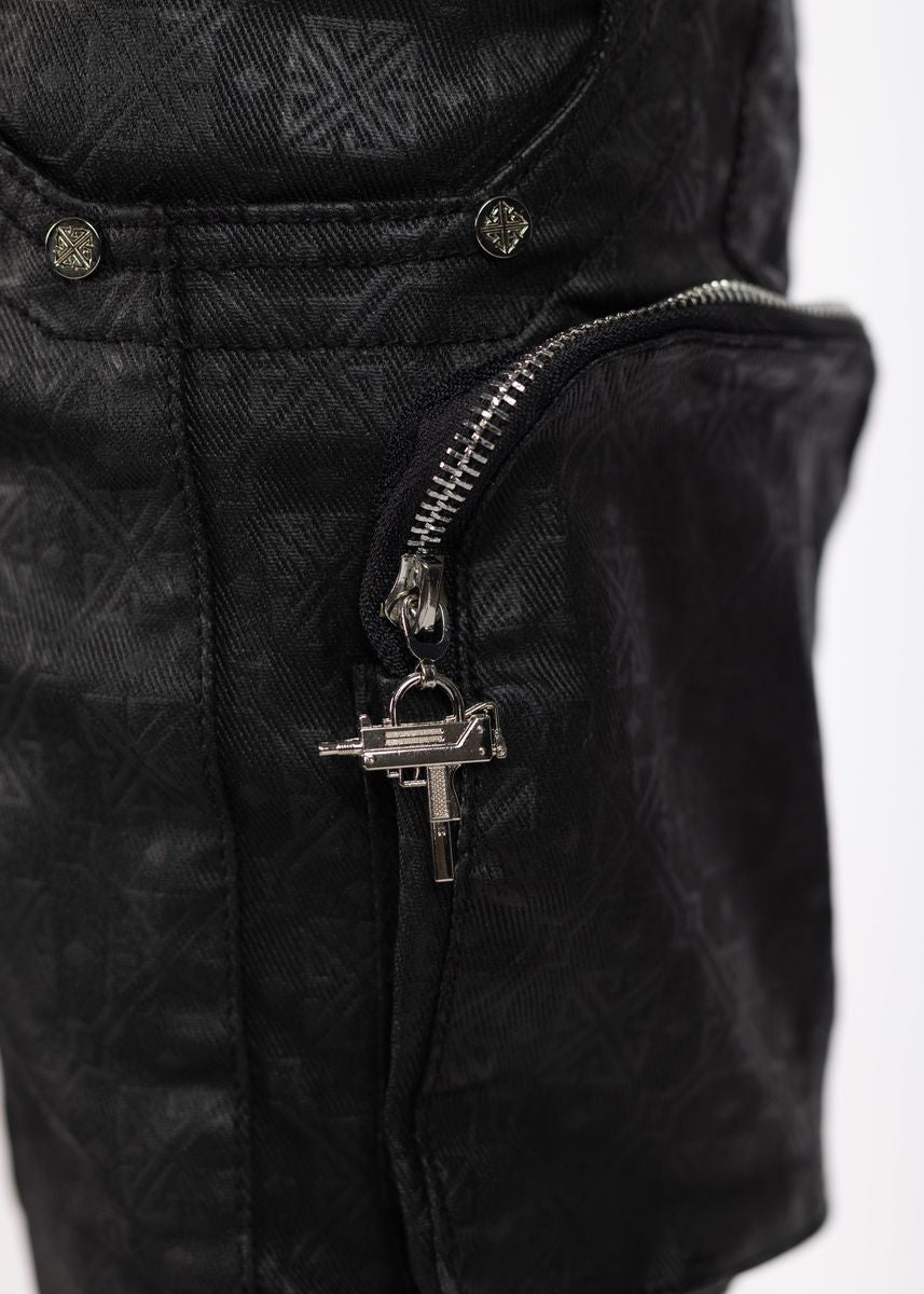 GUAPI: Black Monogram Embellished Denim