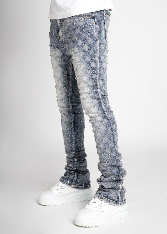 GUAPI Aqua Blue Embellished Denim