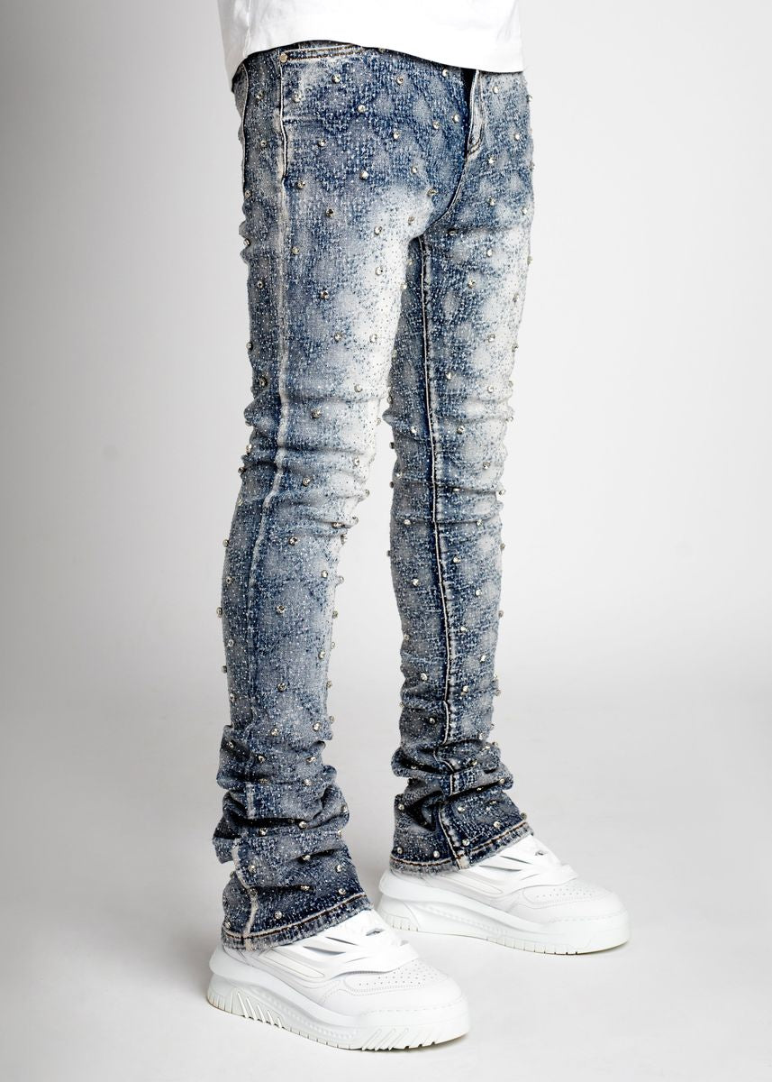 GUAPI Aqua Blue Embellished Denim