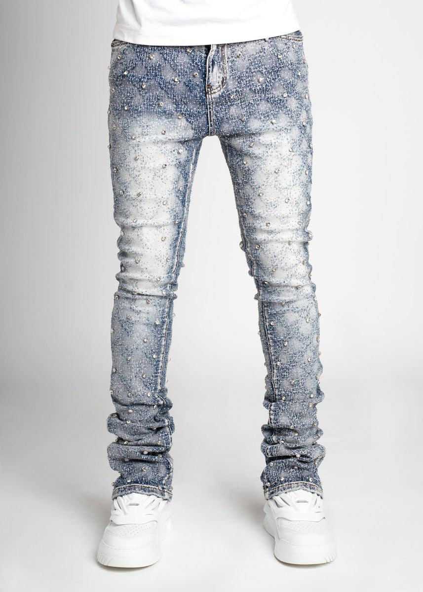 GUAPI Aqua Blue Embellished Denim