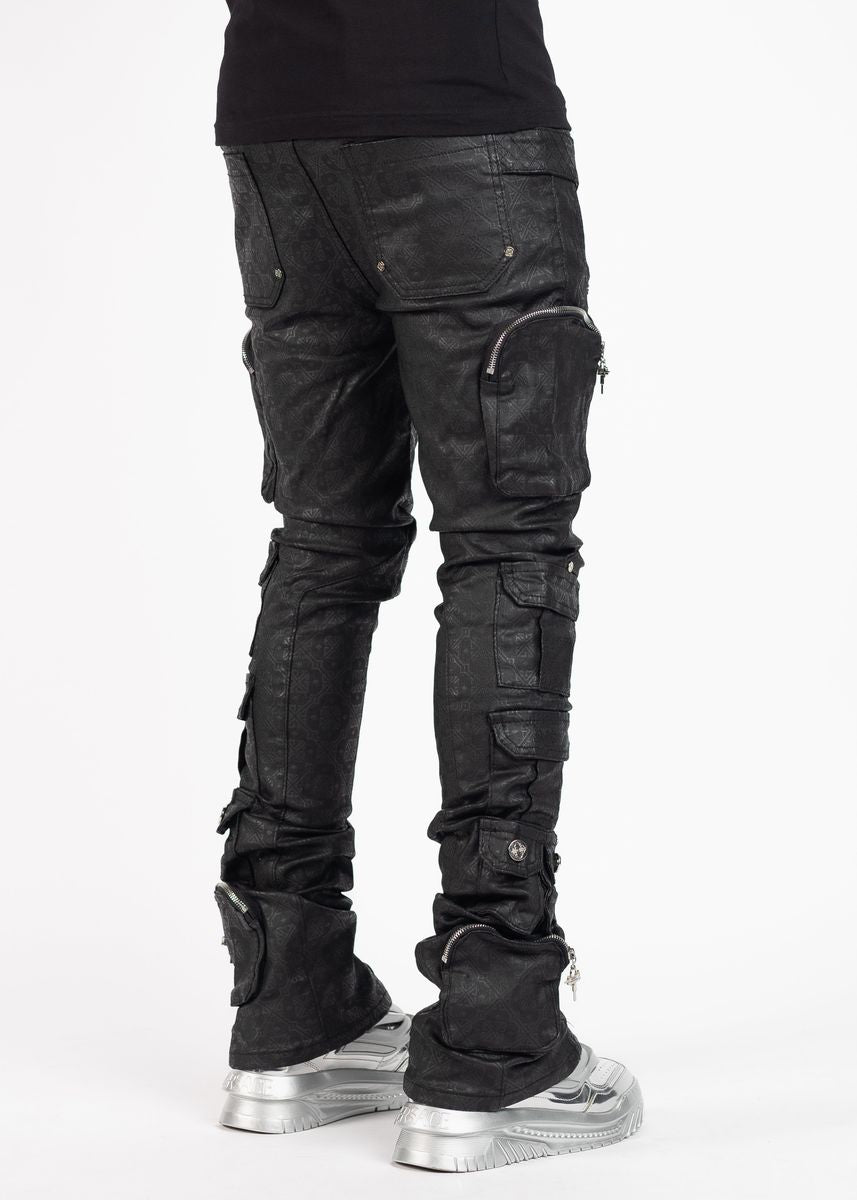 GUAPI: Black Monogram Embellished Denim