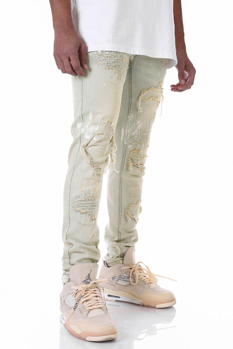 Tinted Blue Slim Fit Ripped Jeans