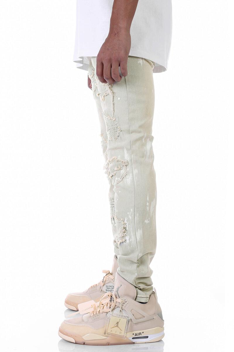 Tinted Blue Slim Fit Ripped Jeans